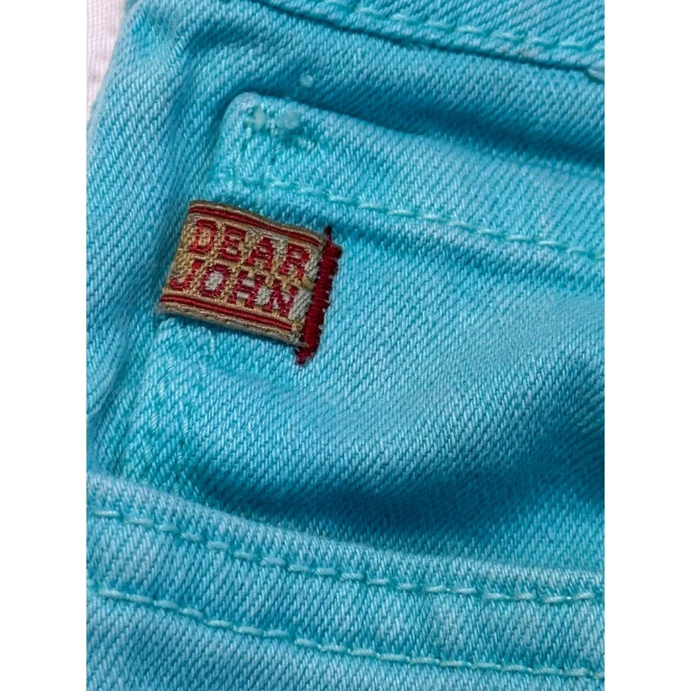 Dear John Jovrie Turquoise Blue Frayed Hem Denim Shorts Size 31